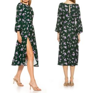 Women's Dark Green Daria Bubble Satin Midi Dress| Alexia Admor |Sz 2